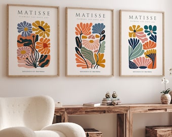 Set Of 3 Matisse Flower Market Prints, Boho Flower Art, Bedroom Wall Décor, Living Room Wall Print, Exhibition Mid Century Modern Art Prints