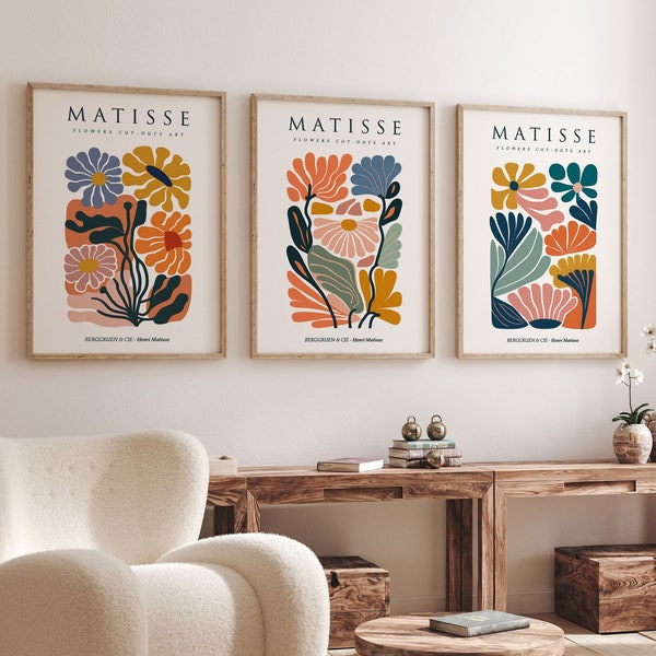 Ensemble de 3 estampes du marché aux fleurs Matisse, art floral Boho, décoration murale de chambre à coucher, impression murale de salon, exposition d’estampes d’art moderne du milieu du siècle