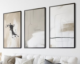 Set of 3 Abstract Wall Art Prints, Modern Art, Abstract Art, Brush Strokes, Neutral Wall Prints, Living Room Prints, Neutral Wall Art, A2
