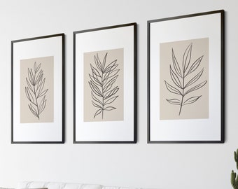 Neutral Wall Prints, Botanical Wall Prints, Plant Wall Art, Botanical Line Art, Beige Home Decor, Hand Drawn Plants, Set of 3 Prints