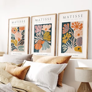 Set Of 3 Matisse Flower Market Prints, Boho Flower Art, Bedroom Wall Décor, Living Room Wall Print, Exhibition Mid Century Modern Art Prints