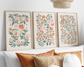 Set Of 3 Matisse Flower Market Prints, Boho Flower Art, Bedroom Wall Décor, Living Room Wall Print, Exhibition Mid Century Modern Art Prints