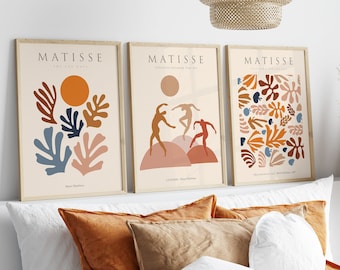 Láminas Matisse en tonos neutros bohemios. Juego de 3 pósteres abstractos beige (A4 o A3).