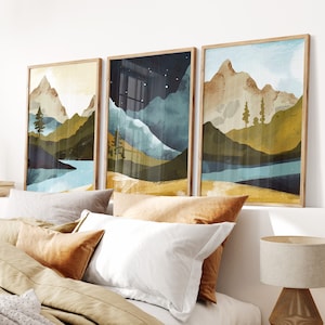 Landscape Set of 3 Prints, Abstract,Bedroom Wall Art, Watercolour, Beige Wall Art, Grey, Mountain Wall Art, Nordic Wall Art, Home Decor