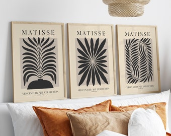 Set of 3 Mid-Century Modern Botanical Prints, Abstract Leaf Art