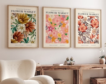 Botanical Flower Market Print Set, Modern Floral Wall Art