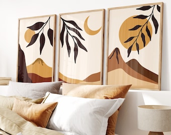 Impressões de arte de parede Boho, decoração de parede Boho, conjunto de 3 impressões de parede, arte de parede Boho, impressões marrons e laranja, arte de parede laranja, arte de parede verde, abstrato
