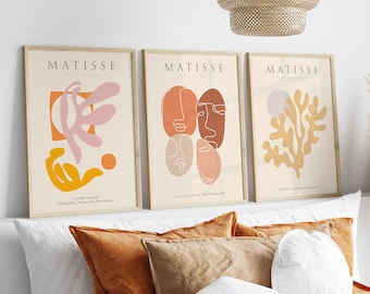 Matisse Prints, Set of 3 Prints, Neutral Beige Wall Art Prints, Matisse Wall Art, Neutral Boho Wall Art, Matisse Exhibition Art Posters
