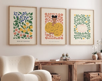 Lot de 3 gravures Matisse du marché aux fleurs, art floral bohème, décoration murale de chambre à coucher, impression murale de salon, exposition de gravures d'art moderne du milieu du siècle