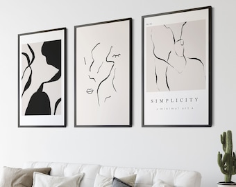 Set of 3 Scandinavian Wall Art Prints, Modern Abstract Art, Minimalist Art Prints, Living Room Print, Boho Decor, Boho Wall Decor