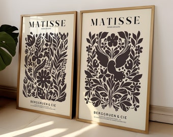 Set Of 2 Matisse Flower Market Prints, Boho Flower Art, Bedroom Wall Décor, Living Room Wall Print, Exhibition Mid Century Modern Art Prints