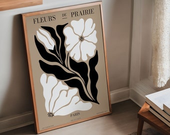 Matisse Flower Market Print, Brown Boho Flower Art, Bedroom Wall Décor, Living Room Wall Print, Exhibition Mid Century Modern Art Prints