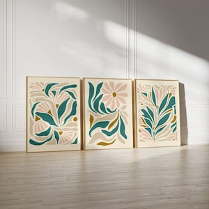 Set of 3 Neutral Green Matisse Wall Prints, Botanical Wall Prints, Natural Wall Prints, Autumn Wall Art, Fall Wall Decor, Fall Wall Art Gift