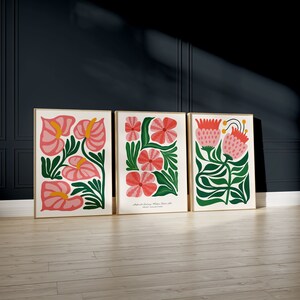 Set of 3 Flower Wall Art Prints, Modern Wall Decor, Neutral Boho Wall Decor, Botanical Wall Prints, Plant Wall Art, Green Home Decor Gift