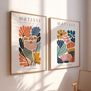 Lot de 2 gravures Matisse du marché aux fleurs, art floral bohème, décoration murale de chambre à coucher, impression murale de salon, exposition de gravures d'art moderne du milieu du siècle