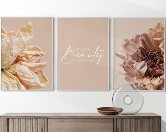 Juego de 3 impresiones de arte de pared con galería neutra, impresiones bohemias en rosa ruborizado, decoración de dormitorio rosa, decoración moderna, arte de pared para sala de estar