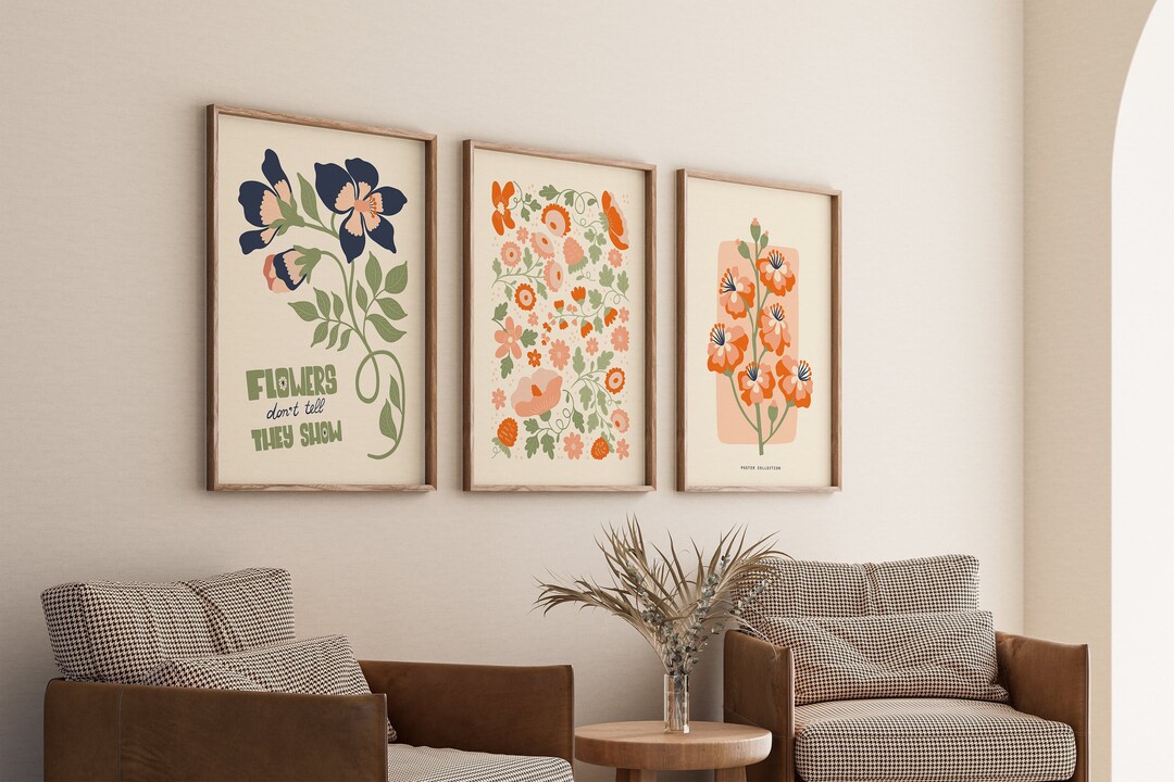 Set of 3 Flower Market Wall Art Prints, Living Room Wall Art Objects ...