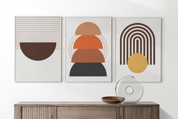 Boho Abstract Wall Art Set - Scandi Style, Black & Mustard Tones