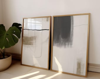Neutral Wohnkultur, Neutrale Wanddrucke, 2er-Set Drucke, abstrakte Kunst, neutrale Wandkunst, beige Schlafzimmer Wanddrucke, beige, grau, schwarz