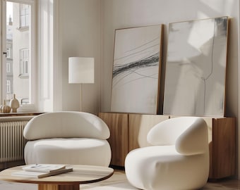 Neutral Wohnkultur, Neutrale Wanddrucke, 2er-Set Drucke, abstrakte Kunst, neutrale Wandkunst, beige Schlafzimmer Wanddrucke, beige, grau, schwarz