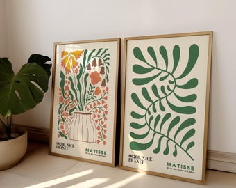 Set Of 2 Matisse Flower Market Prints, Boho Flower Art, Bedroom Wall Décor, Living Room Wall Print, Exhibition Mid Century Modern Art Prints