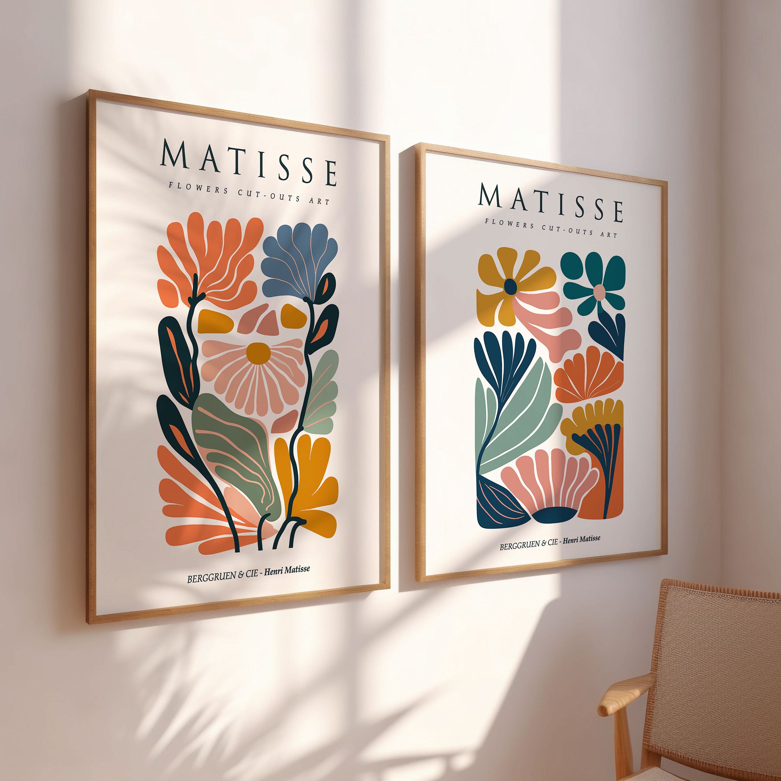 Set Of 2 Matisse Flower Market Prints, Boho Flower Art, Bedroom Wall Décor, Living Room Wall Print, Exhibition Mid Century Modern Art Prints