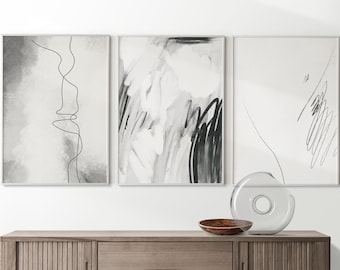 Set of 3 Abstract Wall Art Prints, Modern Art, Abstract Art, Brush Strokes, Neutral Wall Prints, Living Room Prints, Neutral Wall Art, A2