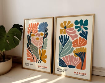 Set Of 2 Matisse Flower Market Poster Prints, Boho Green Flower Art, Bedroom Wall Décor, Living Room Wall Print, Birthday Art Gift for her