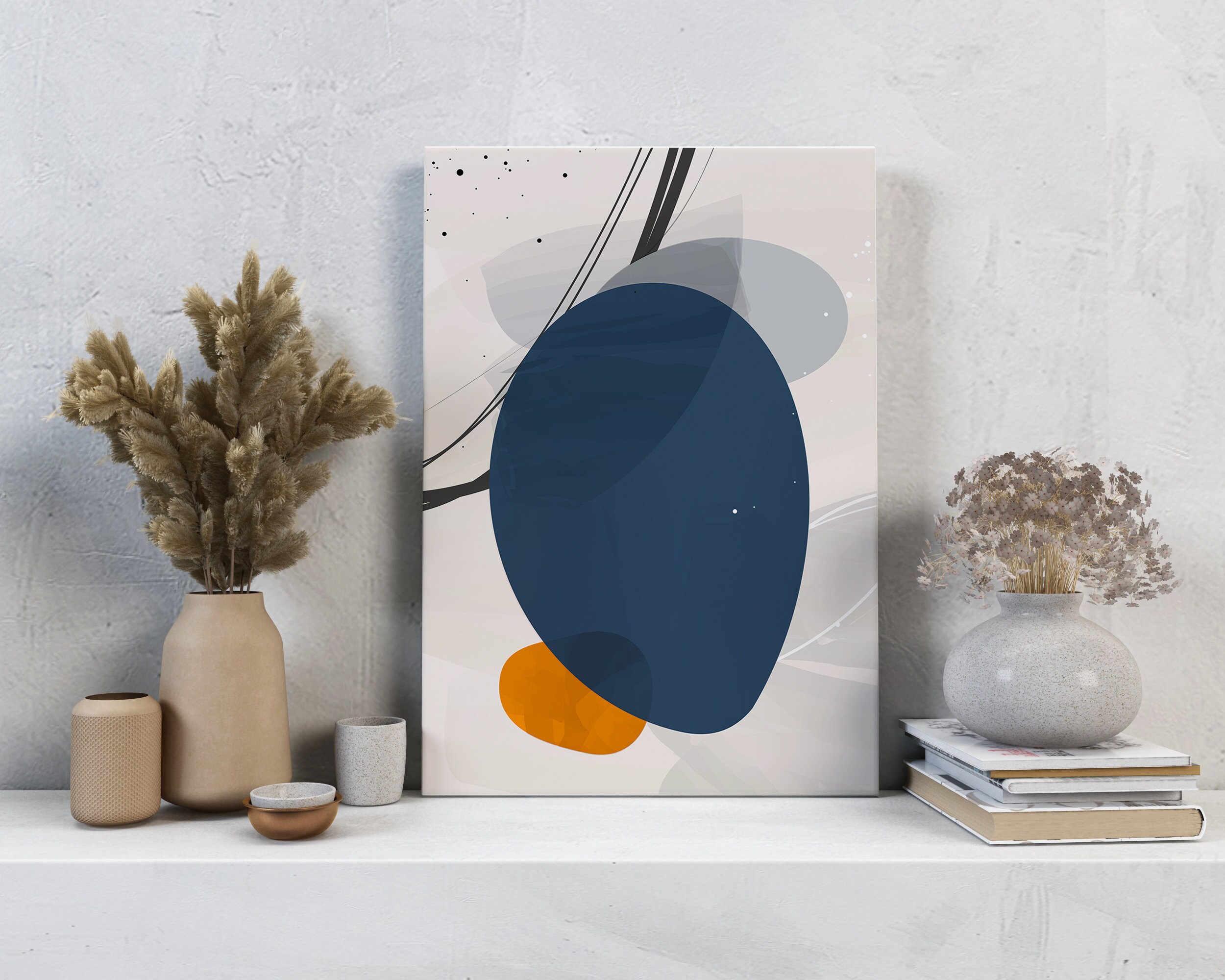Set of 3 Abstract Navy Grey & Orange Art Prints Abstract Hand - Etsy UK