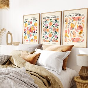 Set of 3 Flower Market Wall Art Prints, Living Room Wall Art Objects ...