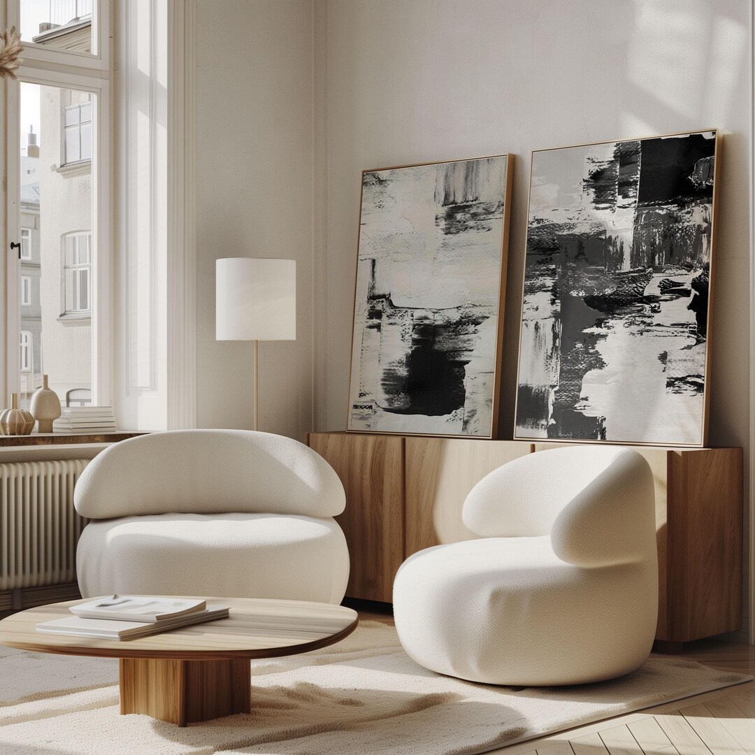 Set of 2 Neutral Abstract Art Prints, Neutral Abstract Wall Art ...