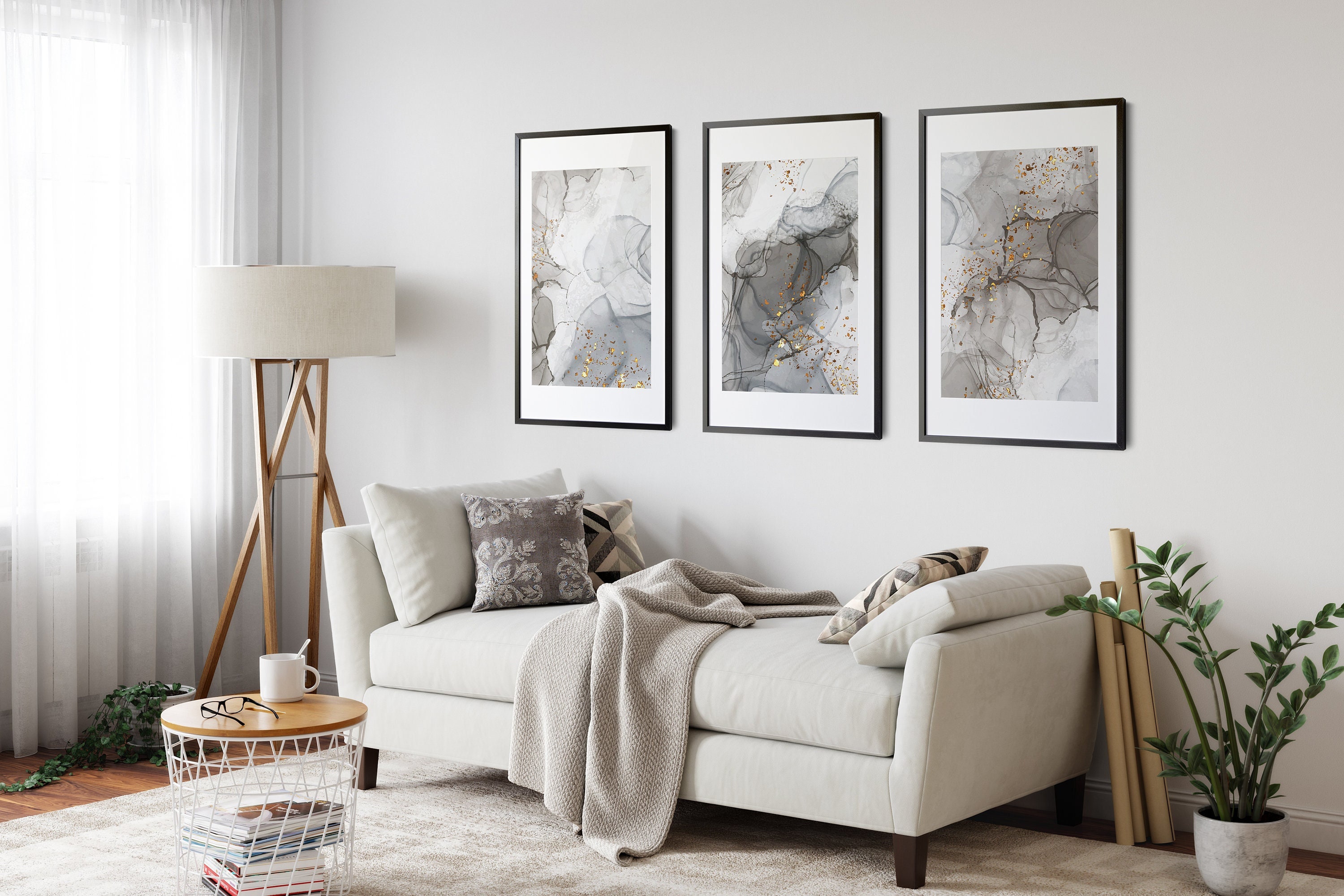 Grey & Gold Bedroom Wall Art Prints Set of 3 Posters Marble Etsy UK