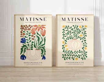 Set Of 2 Matisse Flower Market Prints, Boho Flower Art, Bedroom Wall Décor, Living Room Wall Print, Exhibition Mid Century Modern Art Prints