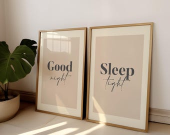 Bedroom Wall Art, Good Night, Sleep Tight, Bedtime Quotes, Set of 2 Prints, Bedroom Wall Decor, Bedroom Prints, Wall Art, Bedroom Pictures