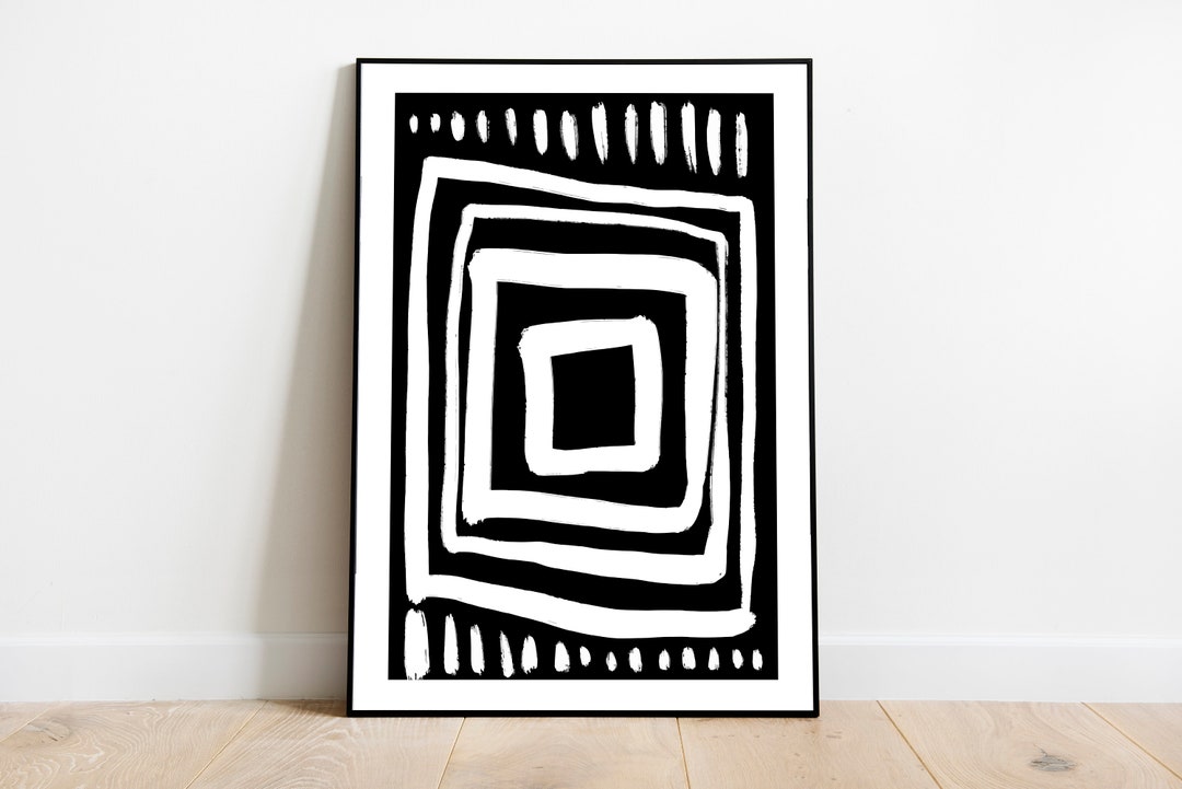 Black and White Paint Brush Strokes Nordic Wall Art Simple Abstract Art ...