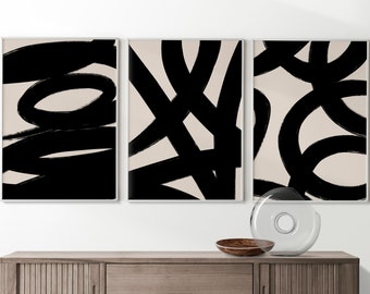 Black Abstract Wall Decor Art, Impressions d’art mural abstrait, Décor mural noir, Ensemble de 3 affiches, Black Lounge Wall Decor, Impressions murales d’art moderne