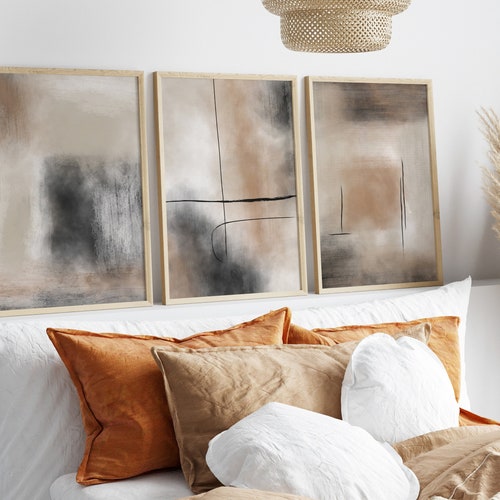 Set of 3 Neutral Abstract Wall Art Prints, Abstract Modern Art, Bedroom Living Room Décor, Modern Home Minimalist Lounge Beige & Rustic Art