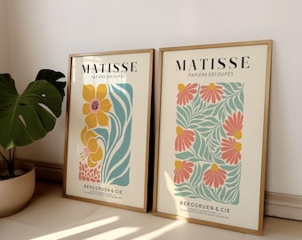 Set Of 2 Matisse Flower Market Prints, Boho Flower Art, Bedroom Wall Décor, Living Room Wall Print, Exhibition Mid Century Modern Art Prints