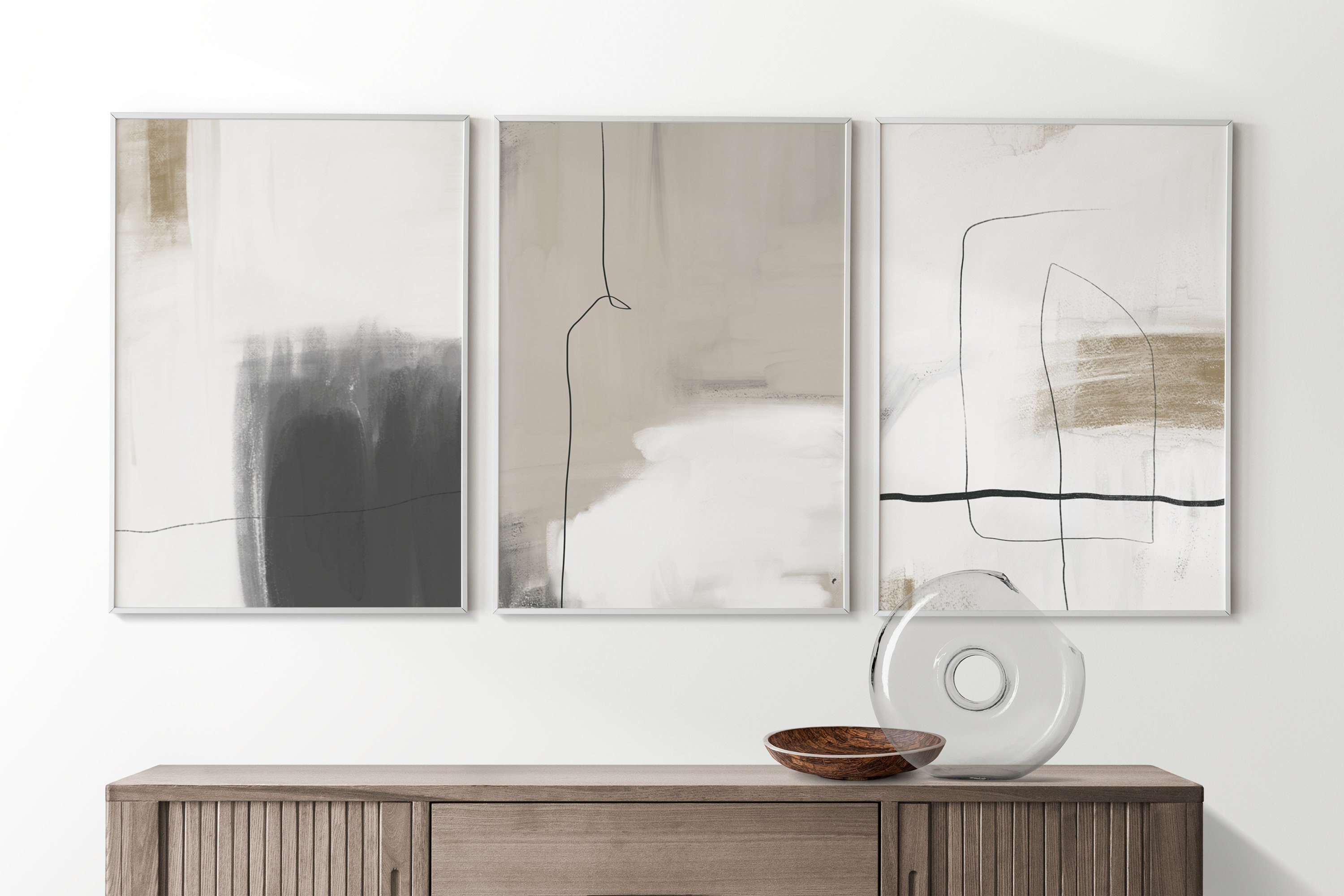 Set of 3 Neutral Abstract Wall Art Prints Abstract Modern - Etsy