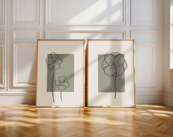 Lot de 2 impressions murales, art mural vert, impressions murales vert sauge, décoration murale vert, impressions botaniques, art vert sauge