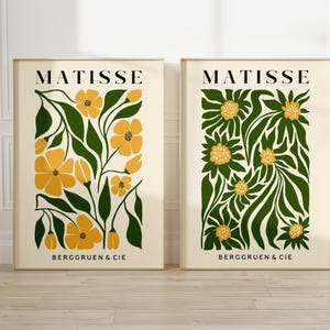 Conjunto de 2 impressões do mercado de flores de Matisse, arte floral boho, decoração de parede do quarto, impressão de parede da sala de estar, impressões de arte moderna de meados do século de exposição