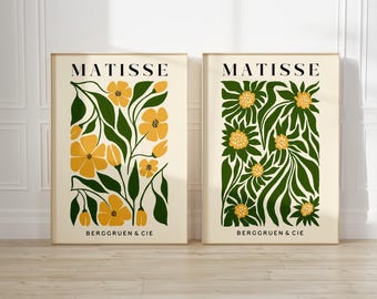 Set Of 2 Matisse Flower Market Prints, Boho Flower Art, Bedroom Wall Décor, Living Room Wall Print, Exhibition Mid Century Modern Art Prints