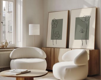 Lot de 2 impressions murales, art mural vert, impressions murales vert sauge, décoration murale vert, impressions botaniques, art vert sauge