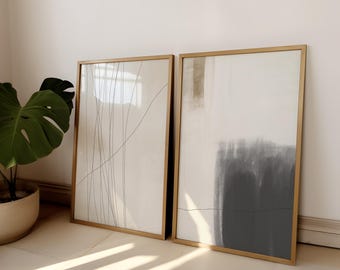 Neutral Wohnkultur, Neutrale Wanddrucke, 2er-Set Drucke, abstrakte Kunst, neutrale Wandkunst, beige Schlafzimmer Wanddrucke, beige, grau, schwarz