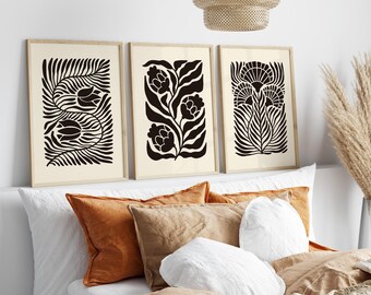 Conjunto de Quadros de Folhas: Arte Botânica Neutra (Bege, 3 Peças)