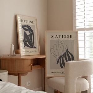 Conjunto de 2 impressões de Matisse, arte de flores Boho, decoração de parede de quarto, impressão de parede de sala de estar, exposição bege moderna, impressões de arte moderna de meados do século
