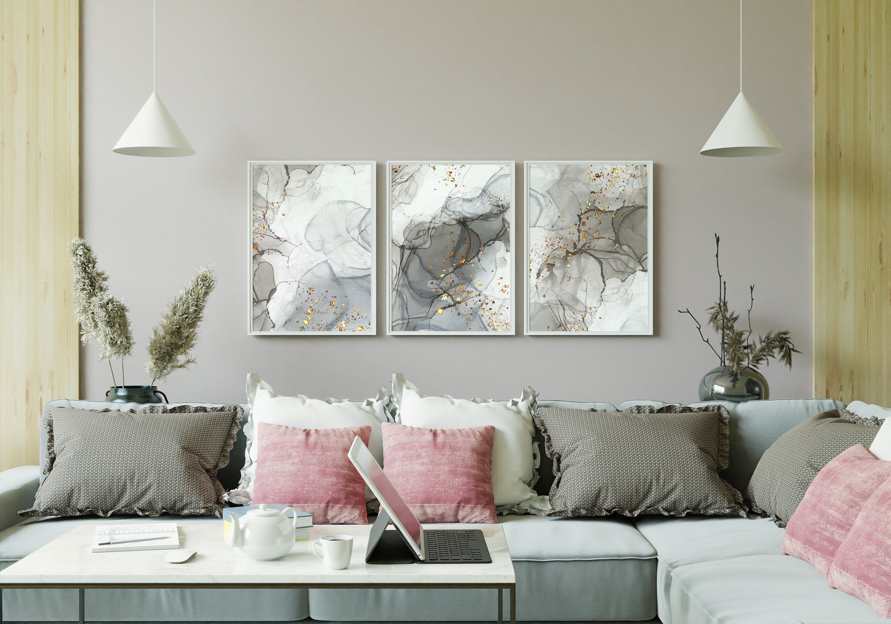 Grey & Gold Bedroom Wall Art Prints Set of 3 Posters Marble Etsy UK