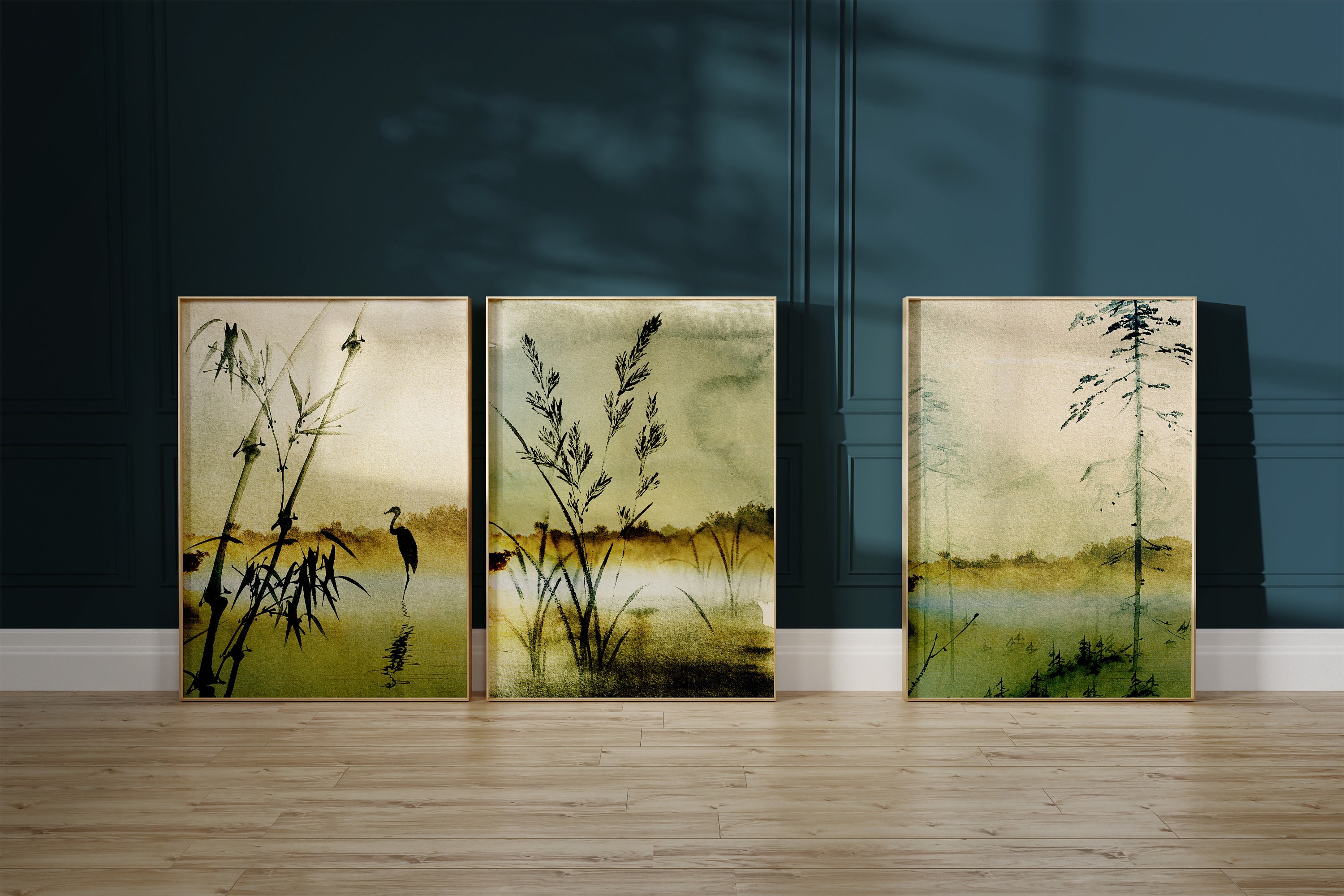 Green Landscape Poster Trio | Japanese Botanical Prints - Etsy Canada