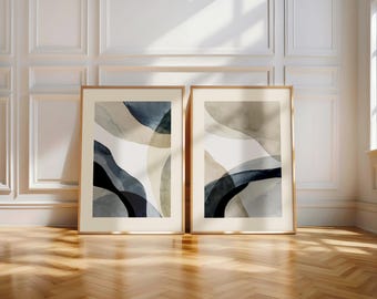 Beige Bedroom Wall Art Prints, Marble Wall Prints, Set of 2 Prints, Bedroom Wall Art, Living Room Decor, Beige, Blue, Wall Art, Wall Decor