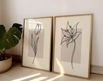 Neutral Wall Prints, Botanical Wall Prints, Neutral Wall Art, Botanical Line Art, Neutral Home Decor, Plant Line Art, Set of 2 Wall Prints